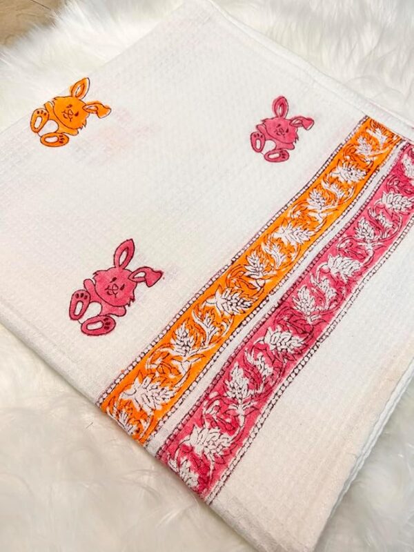 Premium Waffle Cotton Bath Towel – Soft, Quick Dry & Lightweight - Orange Rabit