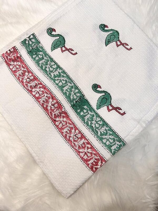 Premium Waffle Cotton Bath Towel – Soft, Quick Dry & Lightweight - Flamingo